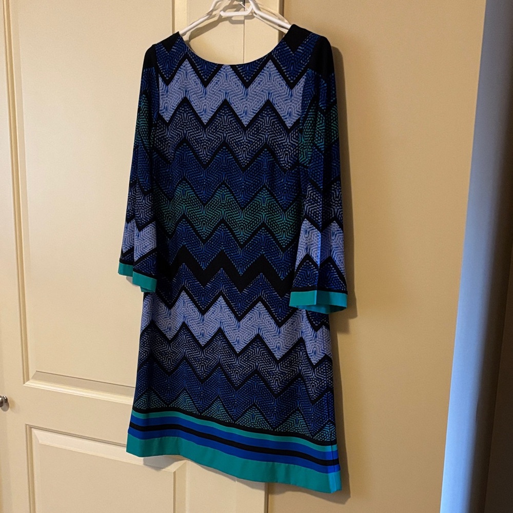 Eliza J Blue and Green Chevron Dress